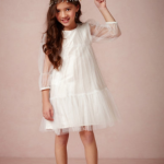 White Shift Flower Girl Dress With Sheer Sleeves