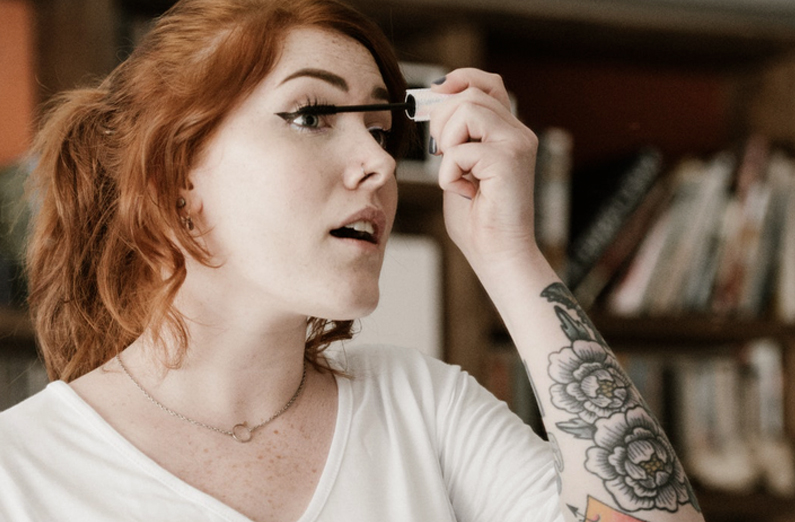 Wedding Makeup - Redheaded Woman Applying Mascara