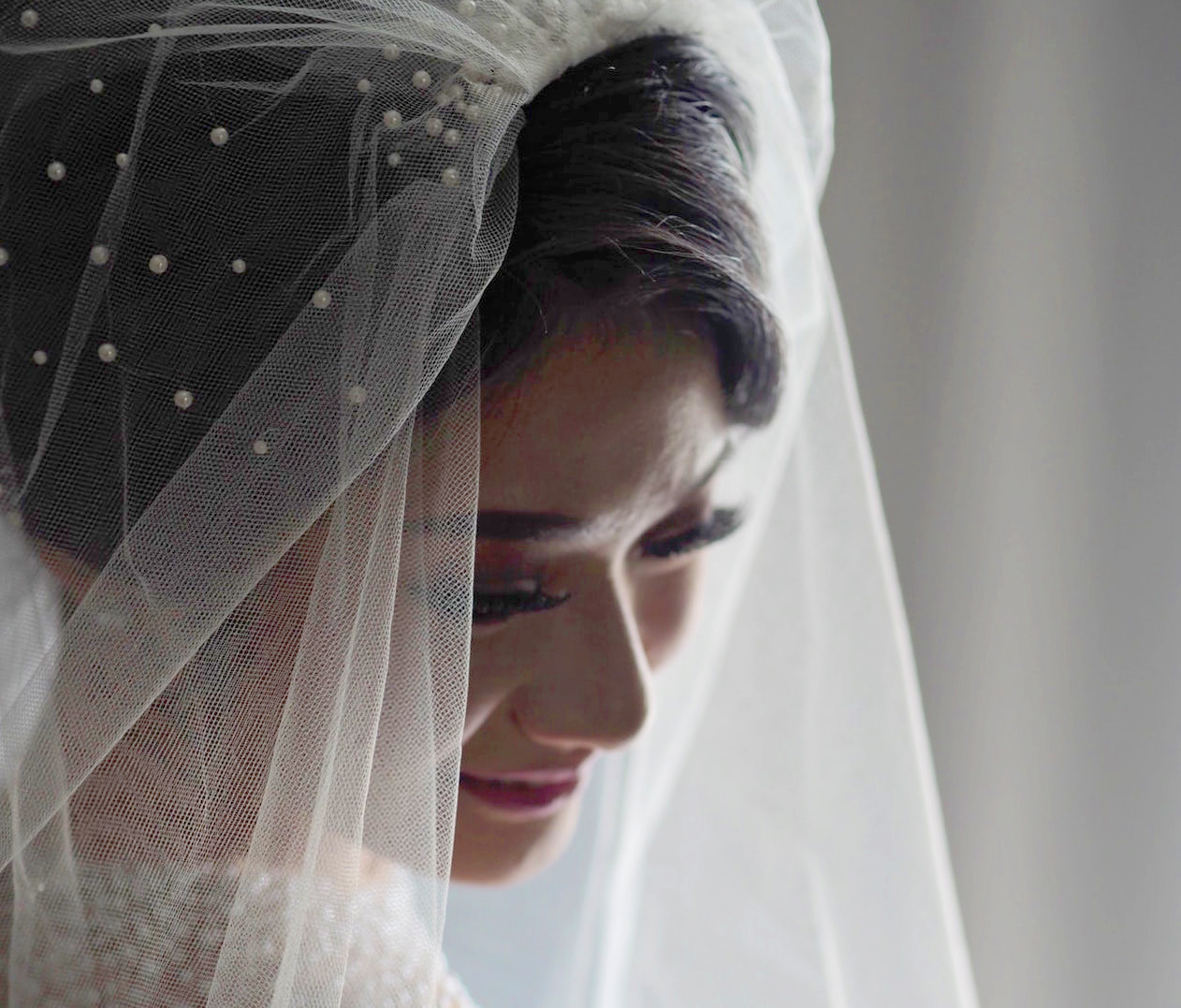 Wedding Makeup - Bride With Beaded Wedding Veil