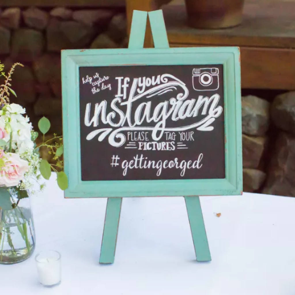 Wedding Hashtag - Green Framed Chalkboard