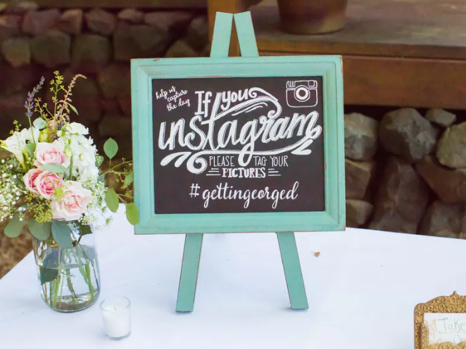 Wedding Hashtag - Green Framed Chalkboard