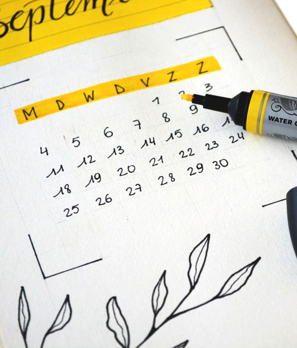 Calendar for September With Yellow Highlighter