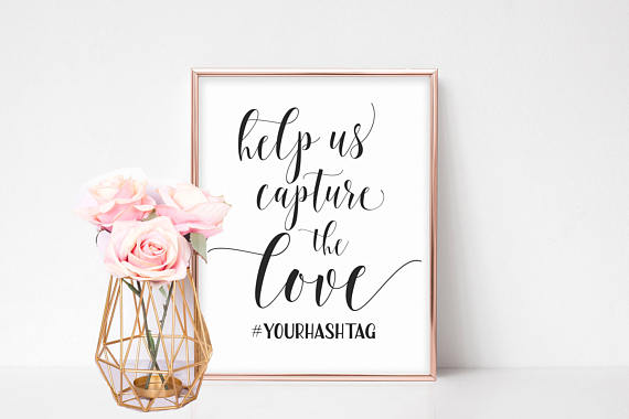 Wedding Hashtag Template With Pink Flowers