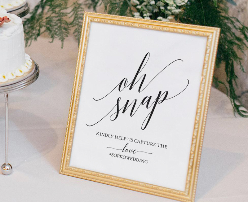 Wedding Signs - Oh Snap Hashtag Sign In Gold Frame