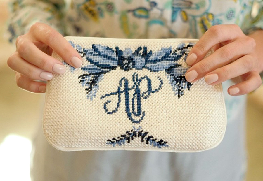 Granny Chic Wedding - Cross Stitch Clutch With Monogram